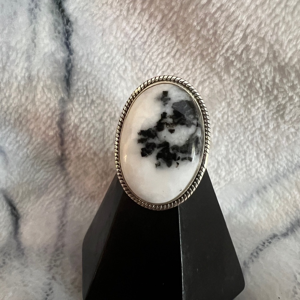 ❤️ Zebra Jasper Southwestern Sz 5.75 Sterling Silver Ring 7.2 Grams